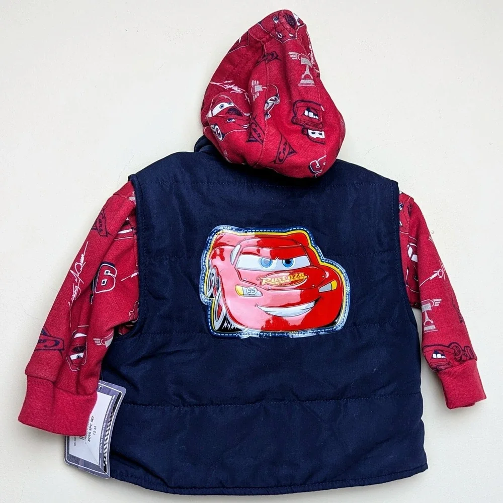Vintage Cars Disney Pixar Lightning Puff Vest Hoodie 2pc Combo 12 Months‎ NWT